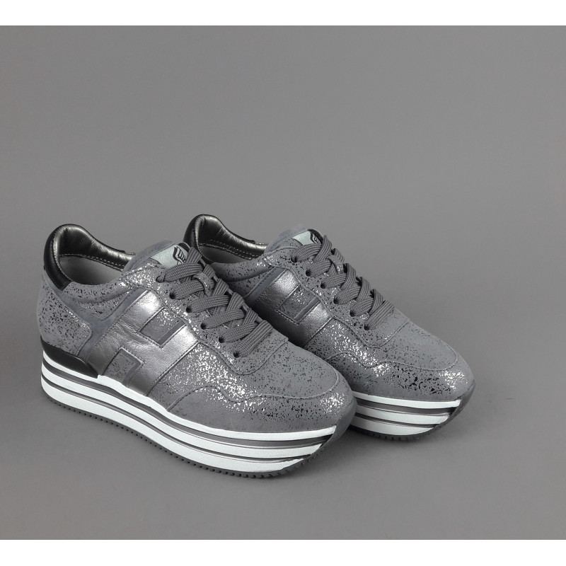 Hogan // Sa Midi Platforn H483 Donna Camoscio Stampa Metal Grigio H Pelle Metal Prezzo 450,00