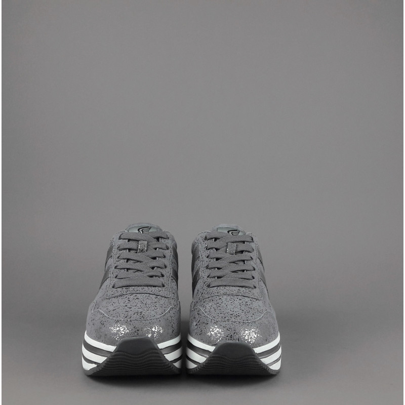 Hogan Midi Platforn H483 Donna Camoscio Stampa Metal Grigio H Pelle Metal Prezzo 450,00