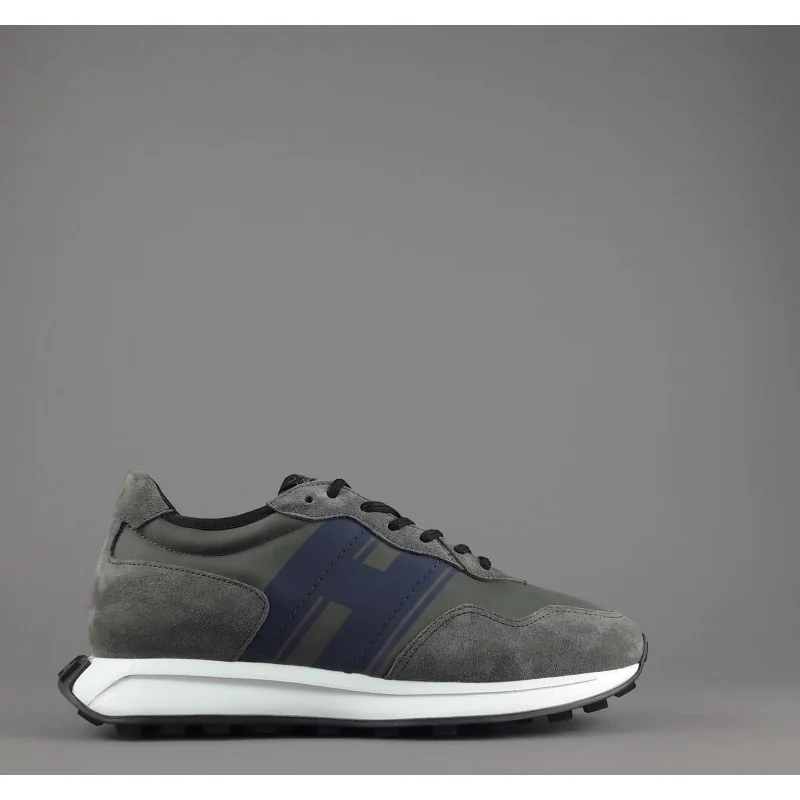 Hogan _ _ Sneakers H601 Uomo Camoscio Grigio Scuro Tela Verde Militare H Gommata Stampata Prezzo 420,00