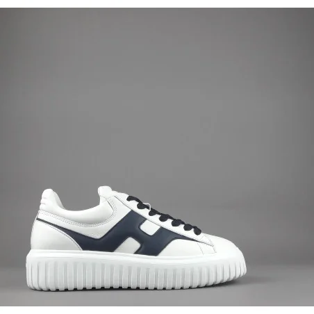 Hogan _ _ Sa Sneakers H645 Uomo Pelle Nappa Bianco H Stripes Blu Scuro Prezzo 420,00