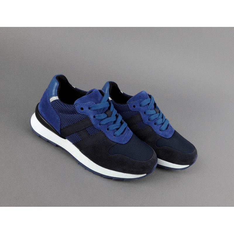 Hogan Sneakers J484 Junior Camoscio Tela Scuba Blu Scuro Blu H Tessuto Prezzo 190,00