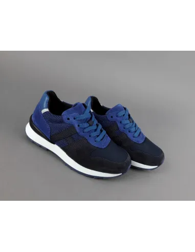 Hogan Sneakers J484 Junior Camoscio Tela Scuba Blu Scuro Blu H Tessuto Prezzo 190,00