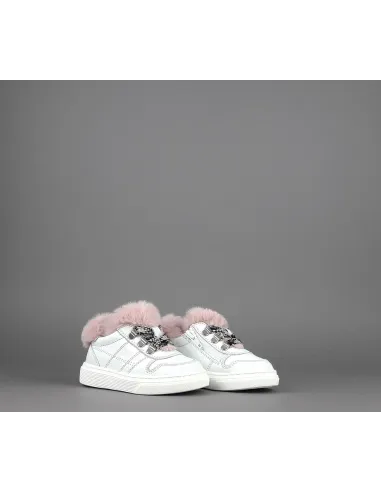 Hogan Sneakers J340 Junior Baby Pelle Bianco Ecopelliccia H Stitching Prezzo 170,00