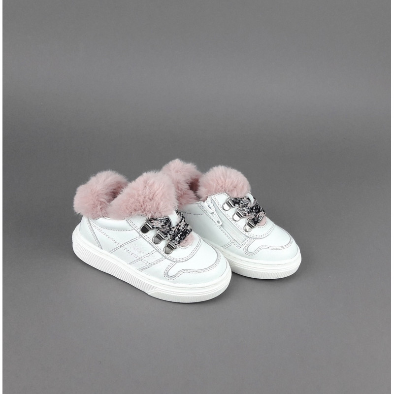 Hogan Sneakers J340 Junior Baby Pelle Bianco Ecopelliccia H Stitching Prezzo 170,00