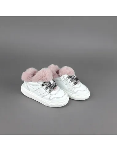 Hogan Sneakers J340 Junior Baby Pelle Bianco Ecopelliccia H Stitching Prezzo 170,00