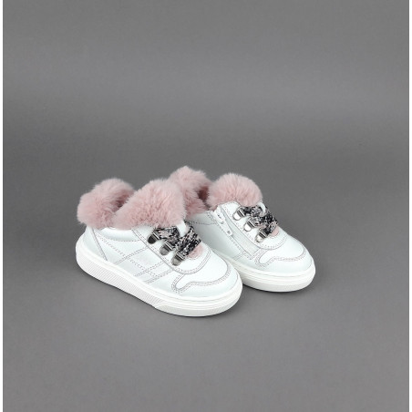 Hogan Sneakers J340 Junior Baby Pelle Bianco Ecopelliccia H Stitching Prezzo 170,00