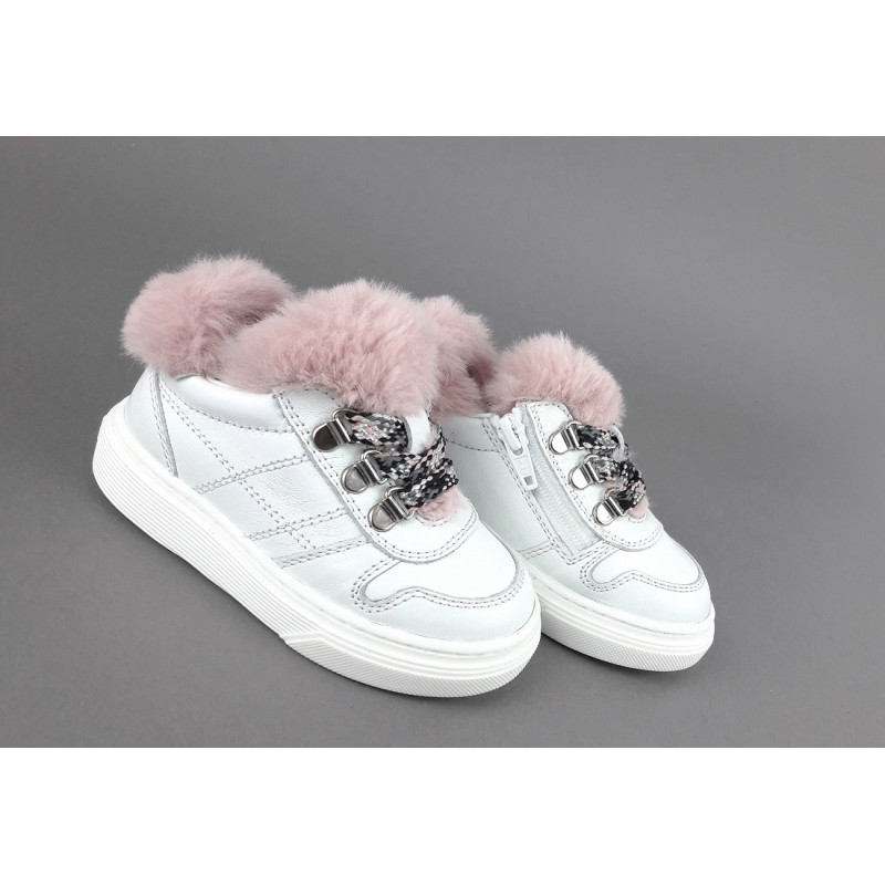 Hogan Sneakers J340 Junior Baby Pelle Bianco Ecopelliccia H Stitching Prezzo 170,00