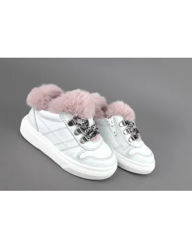 Hogan Sneakers J340 Junior Baby Pelle Bianco Ecopelliccia H Stitching Prezzo 170,00