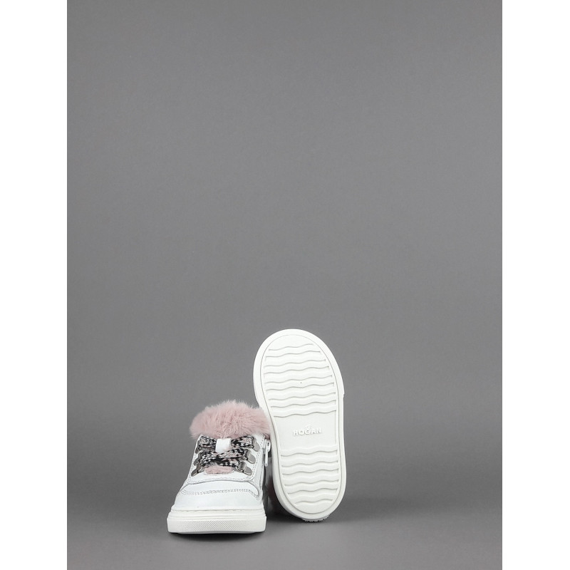 Hogan Sneakers J340 Junior Baby Pelle Bianco Ecopelliccia H Stitching Prezzo 170,00