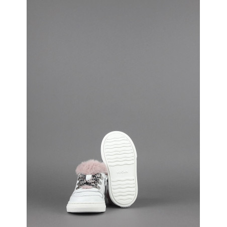 Hogan Sneakers J340 Junior Baby Pelle Bianco Ecopelliccia H Stitching Prezzo 170,00