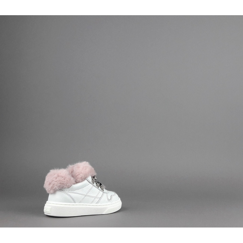 Hogan Sneakers J340 Junior Baby Pelle Bianco Ecopelliccia H Stitching Prezzo 170,00