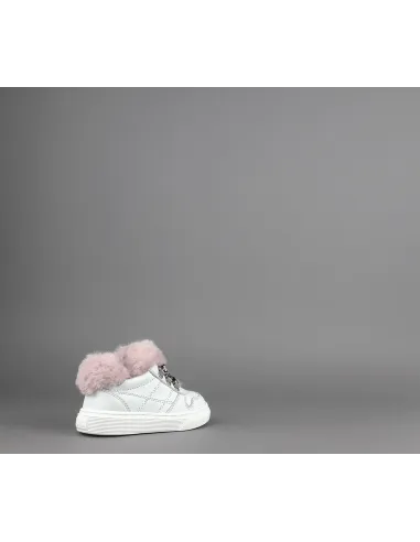 Hogan Sneakers J340 Junior Baby Pelle Bianco Ecopelliccia H Stitching Prezzo 170,00