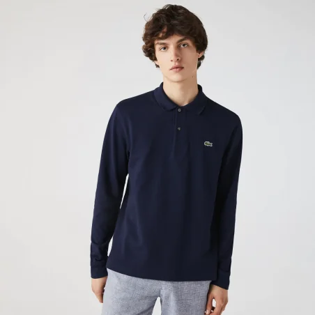 Lacoste Polo Uomo Manica Lunga In Piqué Di Cotone Blu Scuro Prezzo 120,00