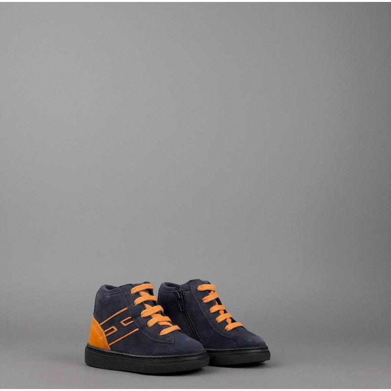 Hogan Sneakers Hi Top J340 Junior Baby Camoscio Blu Scuro H Suede Blu Scuro Profilo Arancio Prezzo 160,00