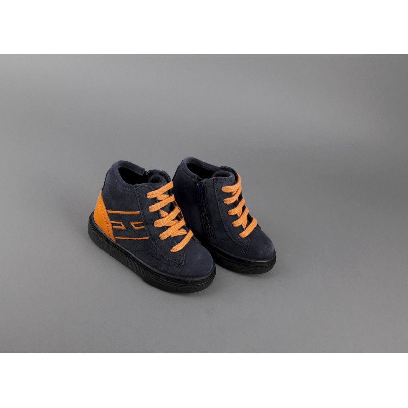 Hogan Sneakers Hi Top J340 Junior Baby Camoscio Blu Scuro H Suede Blu Scuro Profilo Arancio Prezzo 160,00