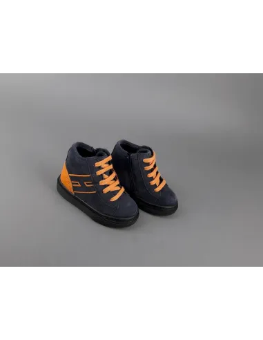 Hogan Sneakers Hi Top J340 Junior Baby Camoscio Blu Scuro H Suede Blu Scuro Profilo Arancio Prezzo 160,00