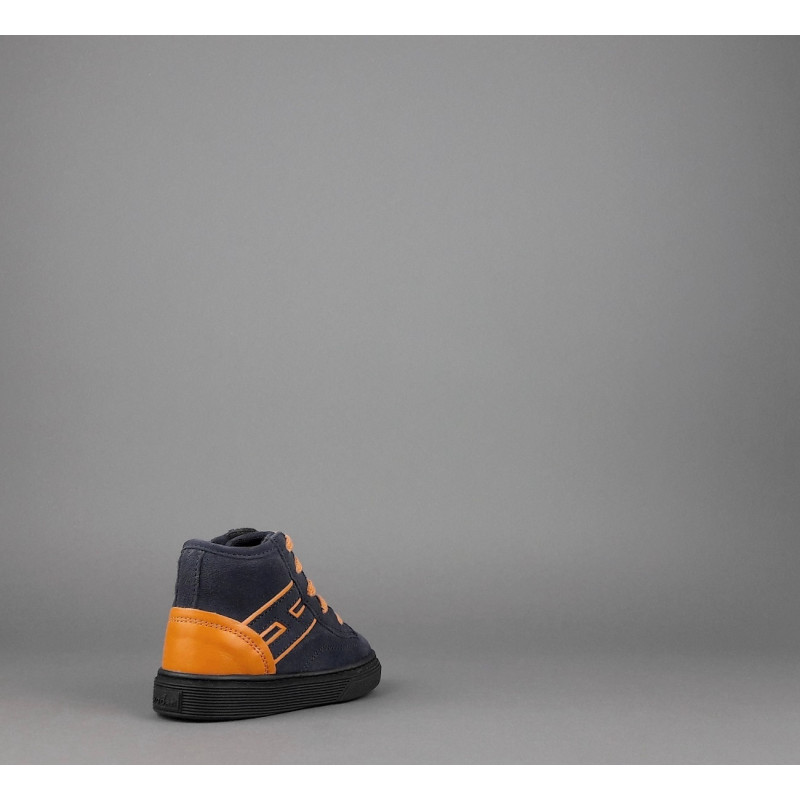 Hogan Sneakers Hi Top J340 Junior Baby Camoscio Blu Scuro H Suede Blu Scuro Profilo Arancio Prezzo 160,00