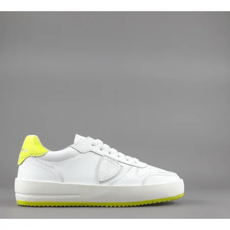 Philippe Model _ _ Sneakers Uomo Nice Pelle Bianco Spoiler Giallo Fluo Prezzo 250,00