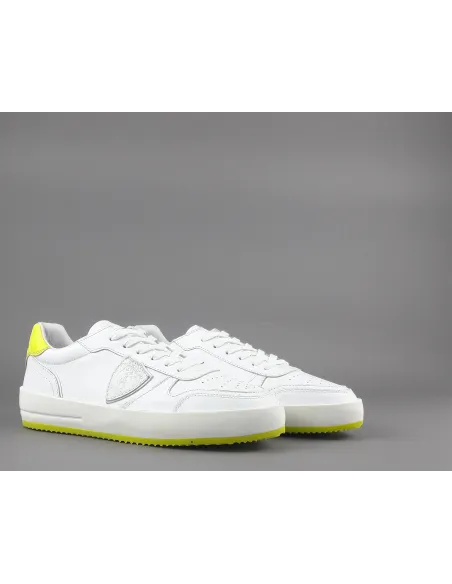 Philippe Model Sneakers Uomo Nice Pelle Bianco Spoiler Giallo Fluo Prezzo 250,00
