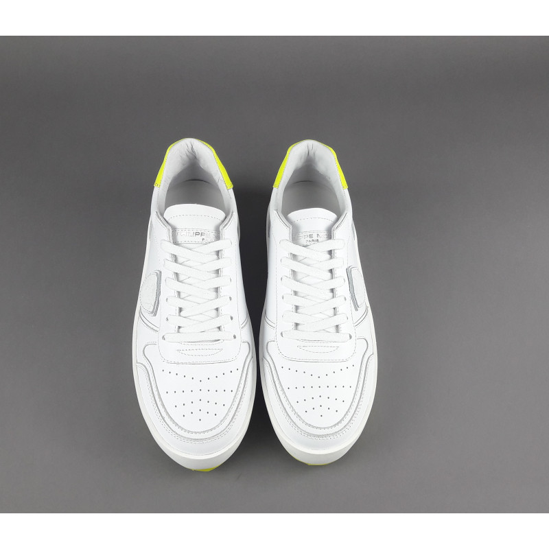 Philippe Model _ _ Sneakers Uomo Nice Pelle Bianco Spoiler Giallo Fluo Prezzo 250,00