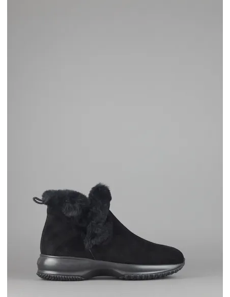 Hogan Stivaletto Interactive Donna Camoscio Nero Profilo Ecopelliccia Prezzo 350,00