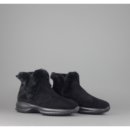 Hogan Stivaletto Interactive Donna Camoscio Nero Profilo Ecopelliccia Prezzo 350,00