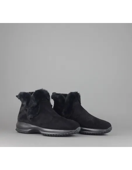 Hogan Stivaletto Interactive Donna Camoscio Nero Profilo Ecopelliccia Prezzo 350,00