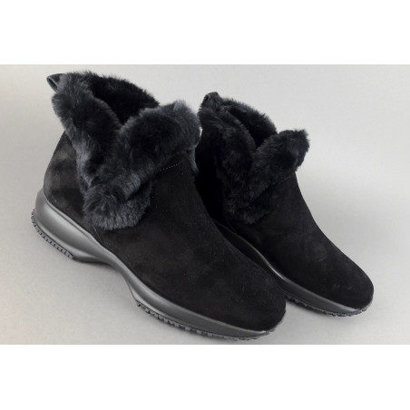 Hogan Stivaletto Interactive Donna Camoscio Nero Profilo Ecopelliccia Prezzo 350,00