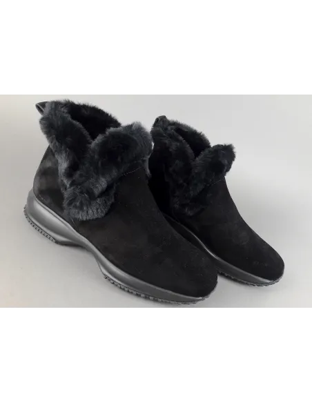 Hogan Stivaletto Interactive Donna Camoscio Nero Profilo Ecopelliccia Prezzo 350,00