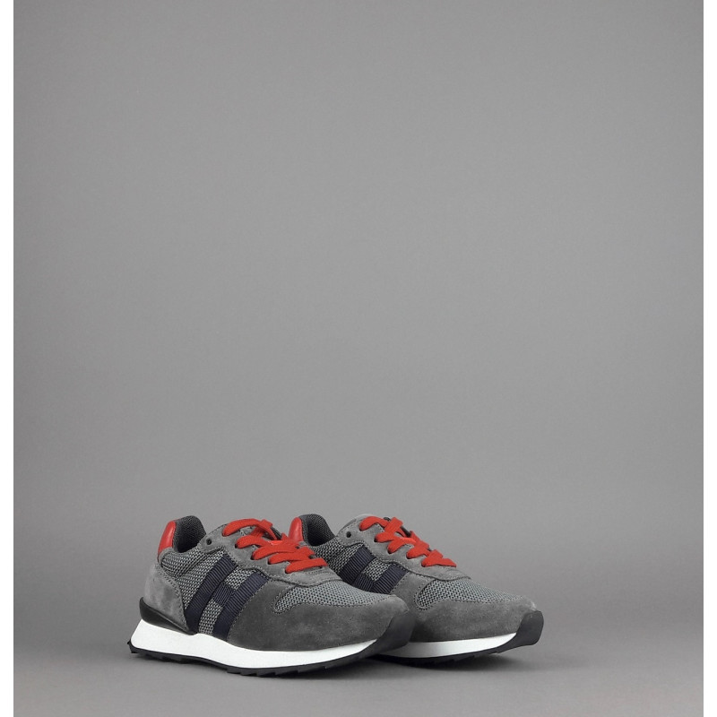 Hogan Sneakers J484 Junior Camoscio Tela Grigio Scuro H Tessuto Blu Prezzo 190,00