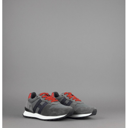 Hogan Sneakers J484 Junior Camoscio Tela Grigio Scuro H Tessuto Blu Prezzo 190,00