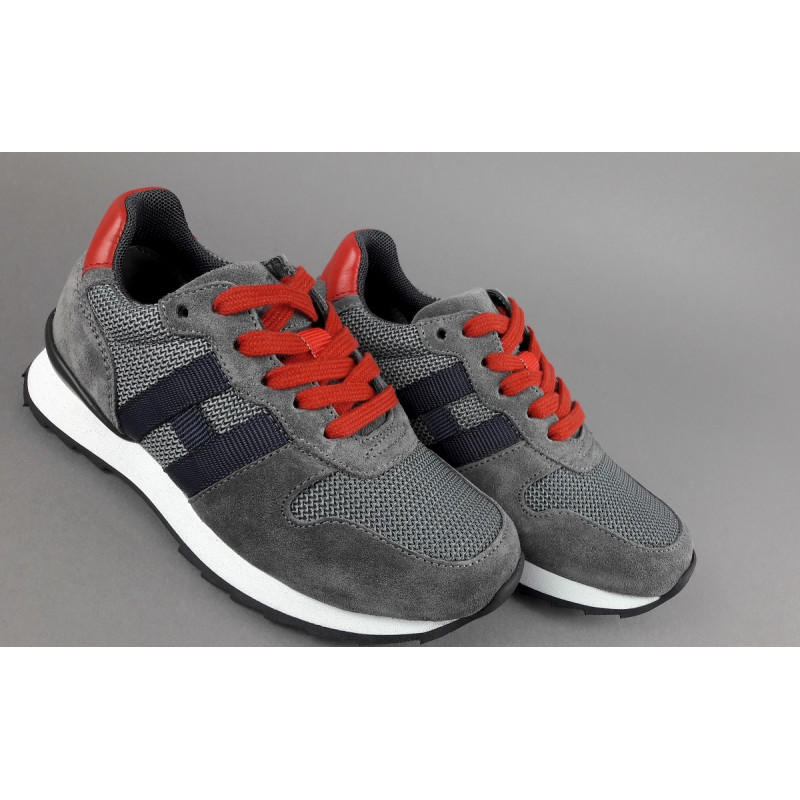 Hogan Sneakers J484 Junior Camoscio Tela Grigio Scuro H Tessuto Blu Prezzo 190,00