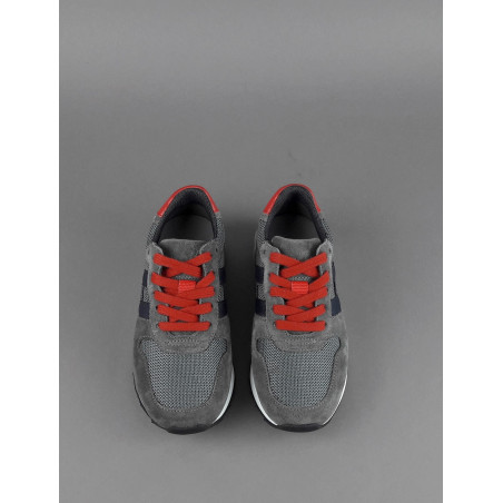 Hogan Sneakers J484 Junior Camoscio Tela Grigio Scuro H Tessuto Blu Prezzo 190,00