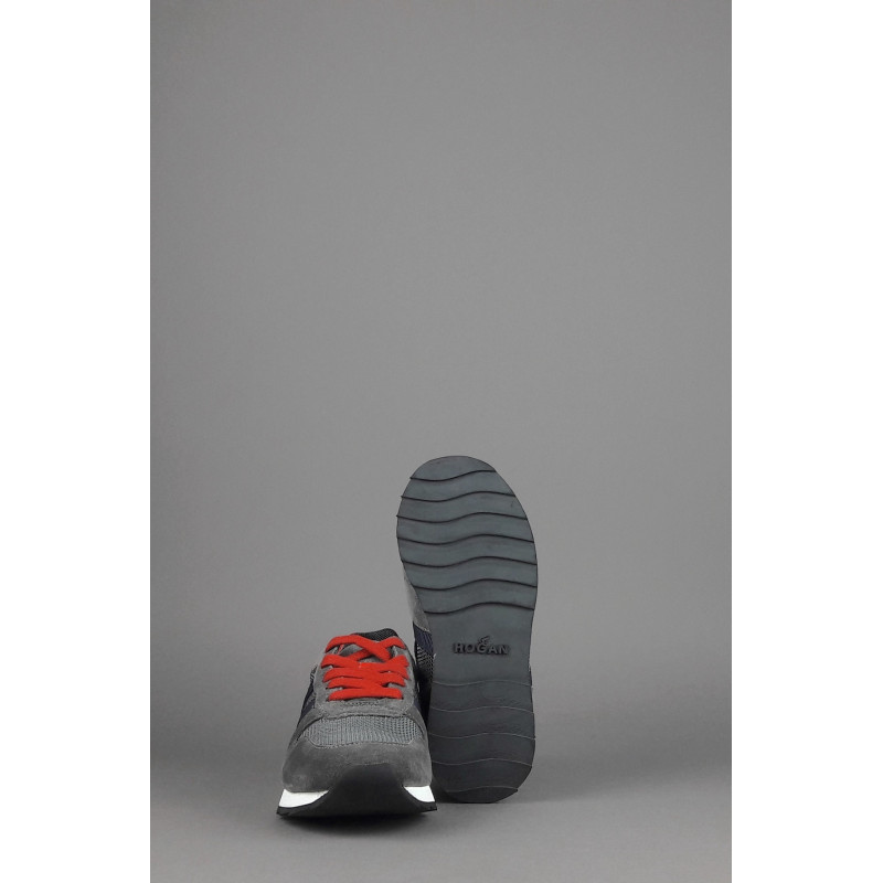 Hogan Sneakers J484 Junior Camoscio Tela Grigio Scuro H Tessuto Blu Prezzo 190,00