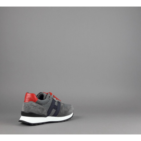 Hogan Sneakers J484 Junior Camoscio Tela Grigio Scuro H Tessuto Blu Prezzo 190,00