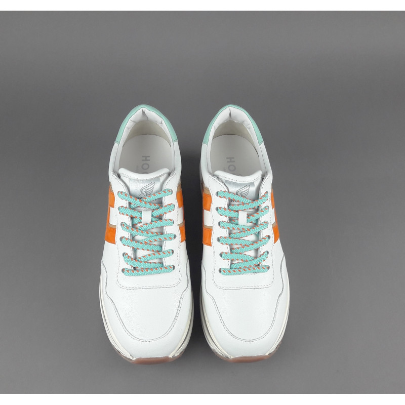 Hogan Midi Platform H483 Donna Pelle Nappa Bianco H Camoscio Arancio Prezzo 450,00