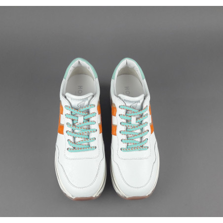 Hogan Midi Platform H483 Donna Pelle Nappa Bianco H Camoscio Arancio Prezzo 450,00