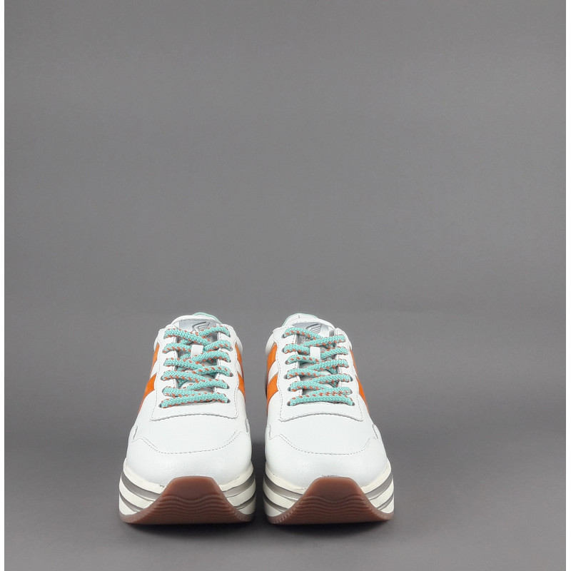Hogan Midi Platform H483 Donna Pelle Nappa Bianco H Camoscio Arancio Prezzo 450,00