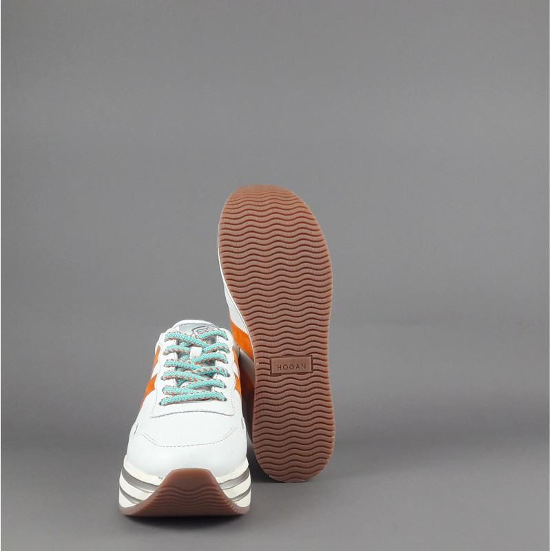 Hogan Midi Platform H483 Donna Pelle Nappa Bianco H Camoscio Arancio Prezzo 450,00