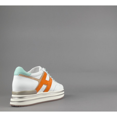 Hogan Midi Platform H483 Donna Pelle Nappa Bianco H Camoscio Arancio Prezzo 450,00