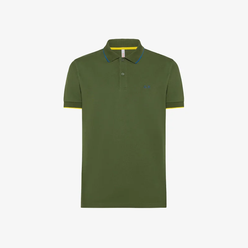 Sun 68 _ _ Polo Uomo Small Stripes Due Bottoni In Cotone Stretch Verde Scuro Prezzo 70,00