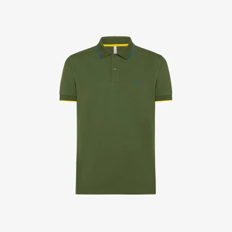 Sun 68 _ _ Polo Uomo Small Stripes Due Bottoni In Cotone Stretch Verde Scuro Prezzo 70,00