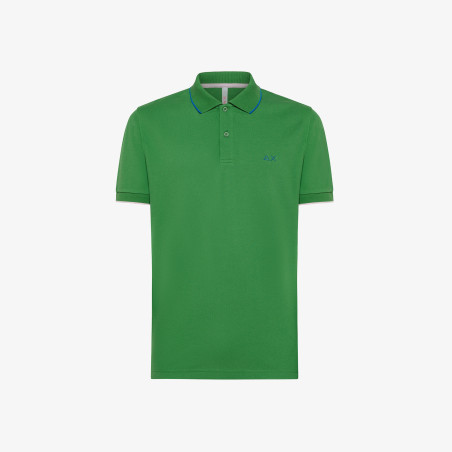 Sun 68 Polo Uomo Small Stripes Due Bottoni In Cotone Stretch Verde Prezzo 70,00