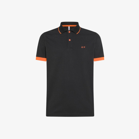 Sun 68 Polo Uomo Small Stripes Fluo Due Bottoni In Cotone Stretch Nero Prezzo 75,00