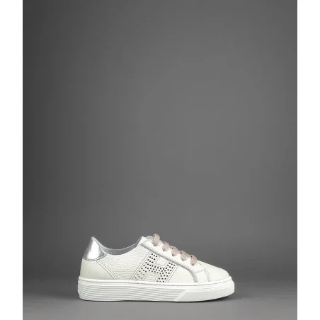 Hogan Sneakers R340 Junior Pelle Martellata Bianco Opaco H Forata Laserata Prezzo 160,00