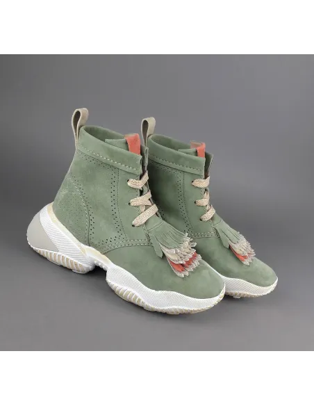 Hogan Interaction Donna Tronchetto Camoscio Verde Militare Tenue Frange Prezzo 470,00