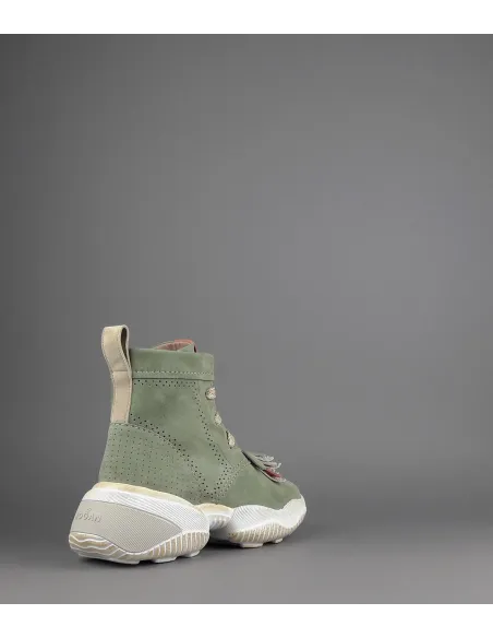 Hogan Interaction Donna Tronchetto Camoscio Verde Militare Tenue Frange Prezzo 470,00