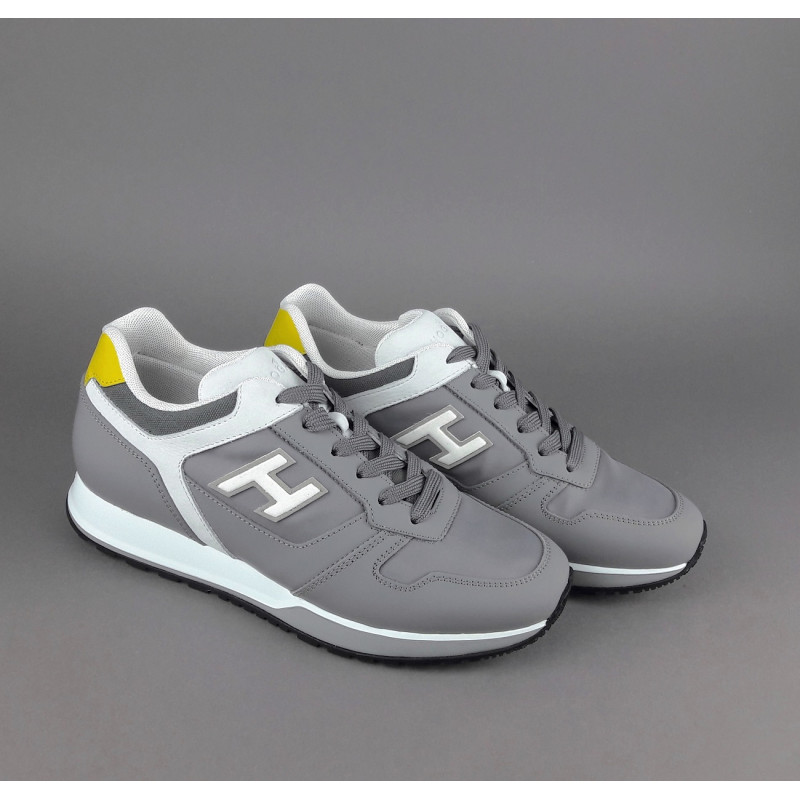 Hogan Sneakers H321 Uomo Pelle Gommata Tela Nabuk Grigio Bianco Giallo Prezzo 320,00