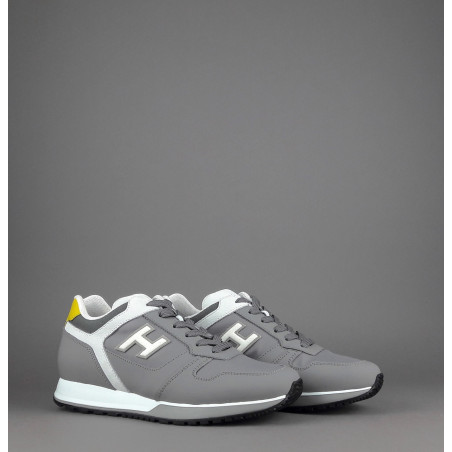 Hogan Sneakers H321 Uomo Pelle Gommata Tela Nabuk Grigio Bianco Giallo Prezzo 320,00