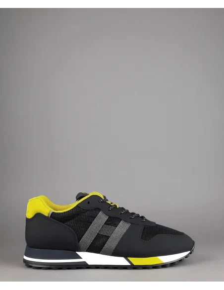 Hogan Sneakers H383 Uomo Pelle Gommata Tela Nero Giallo Prezzo 290,00